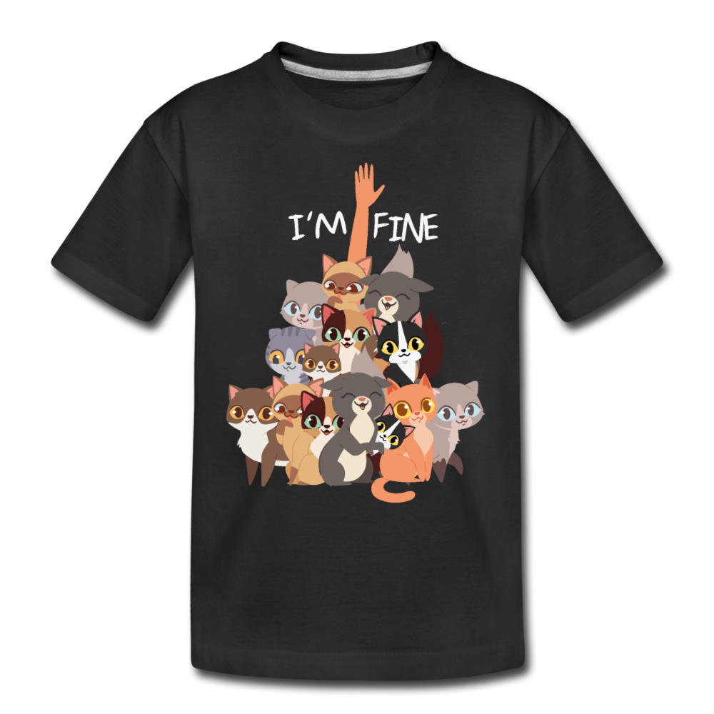I'm Fine Katzenspruch | Teenager Premium Bio T-Shirt - Schwarz