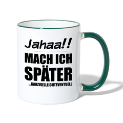 Frecher Teenager Spruch Kaffeetasse | Lustige Sprüche Kaffeebecher für Freche Mädchen und Jungs | Teenager Kinder | Faulenzer Trödler Tasse - Weiß/Dunkelgrün