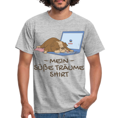 Schlafshirt Schlafen Mädchen Jungen Bulldogge Süße Träume Männer T-Shirt - Grau meliert