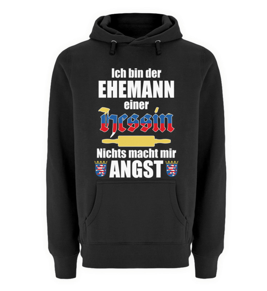 Lustiger Spruch Ehemann Hessin | Unisex Premium Kapuzenpullover in Black in Größe S