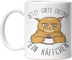 Jetzt gibts erstmal ein Käffchen Katze 1 Lustige Kaffeetassee online kaufen Geschenkidee