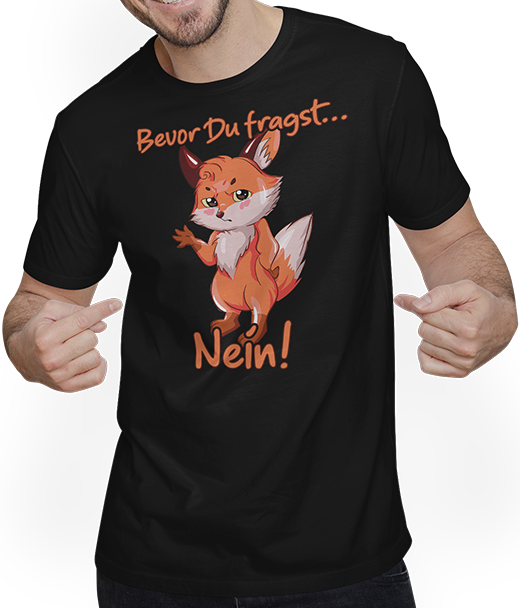 Produktbild von T-Shirt mit Mann Bevor Du fragst NEIN! Lustiger Spruch Introvertierte Fuchs