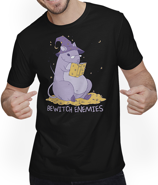 Produktbild von T-Shirt mit Mann Bewitch Enemies Lustige magische Haustiere, Ratten, Hexe, Spruch