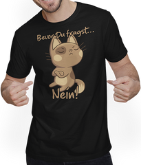 Produktbild von T-Shirt mit Mann Bevor Du fragst NEIN! Lustiger Spruch Introvertierte Katzen