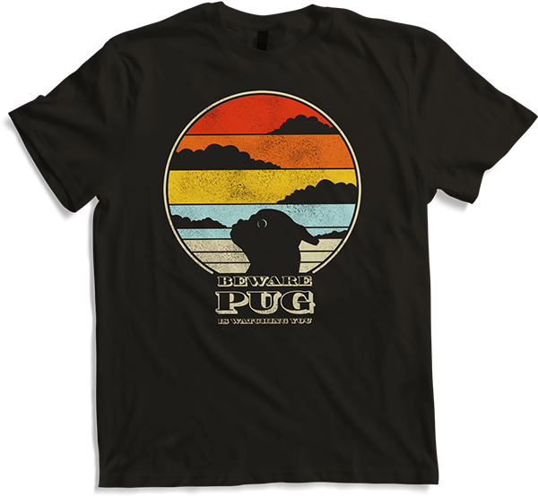 Produktbild von T-Shirt Beware Pug Is Watching You Vintage Sonne Retro Sonnenuntergang Hund Mops