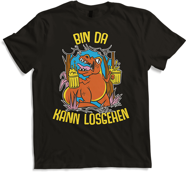 Produktbild von T-Shirt Bin da kann losgehen Dino Bier Partyspruch Tyrannosaurus