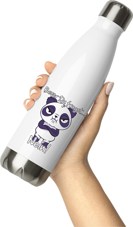 Produktbild von Thermosflasche von Hand gehalten Bevor Du fragst NEIN! Lustiger Spruch Genervter Panda