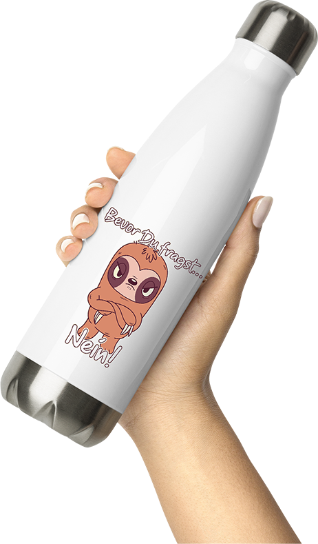 Produktbild von Thermosflasche von Hand gehalten Bevor Du fragst NEIN! Lustiger Spruch Genervtes Faultier