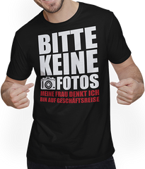 Produktbild von T-Shirt mit Mann Bitte keine Fotos Meine Frau denkt bin auf Geschäftsreise