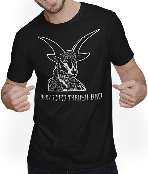 Produktbild von T-Shirt mit Mann Blackened Thrash Bro Goat Baphomet Black Metal Satanist