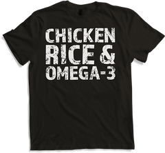 Produktbild von T-Shirt Chicken Rice Omega-3 Muskeln Kniebeuge Bodybuilding Sprüche