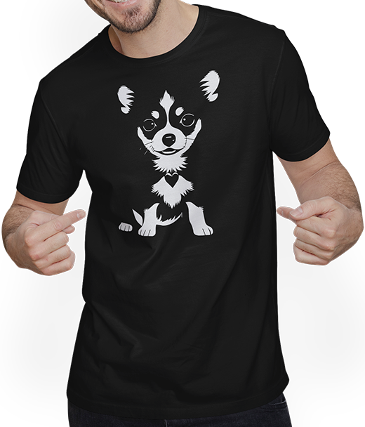 Produktbild von T-Shirt mit Mann Chihuahua mit E-Gitarre Musiker Lustiger Gitarrist