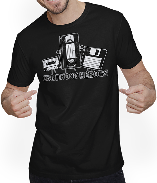 Produktbild von T-Shirt mit Mann Childhood Hero Kindheitshelden Vintage Kassette Videoband