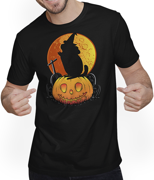 Produktbild von T-Shirt mit Mann Chinchilla Hexenhut Gruselmond Heulende Chinchilla Halloween