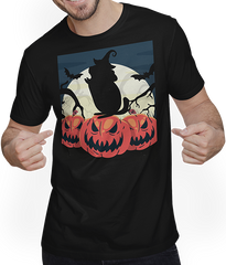 Produktbild von T-Shirt mit Mann Chinchilla Hexenhut Gruselmond Heulende Chinchilla Halloween