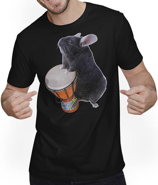 Produktbild von T-Shirt mit Mann Chinchilla trommelt Djembe Lustige Chinchillas Frauen