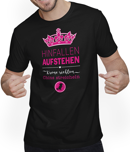 Produktbild von T-Shirt mit Mann Chinchillas | Aufstehen Krone richten | Lustige Sprüche