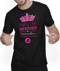 Produktbild von T-Shirt mit Mann Chinchillas | Aufstehen Krone richten | Lustige Sprüche