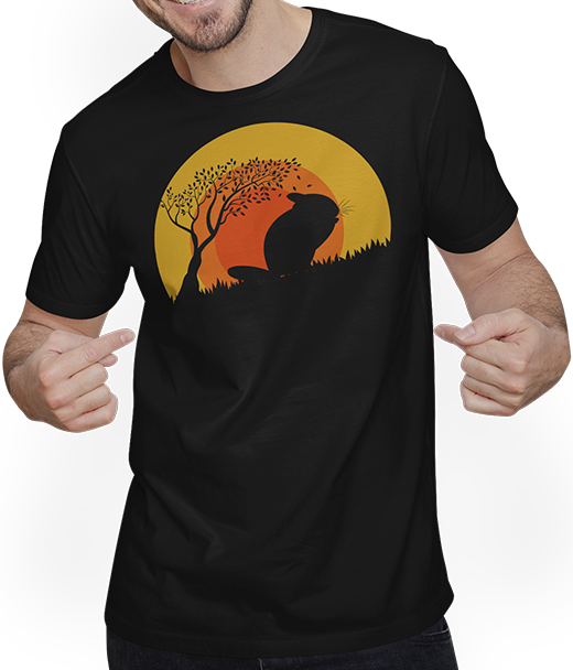 Produktbild von T-Shirt mit Mann Chinchillas Sonnenuntergang | Geschenk für Chinchillahalter