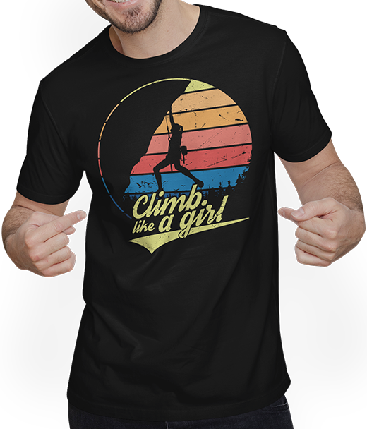 Produktbild von T-Shirt mit Mann Climb Like A Girl | Lustiger Kletter Spruch für Frauen Retro