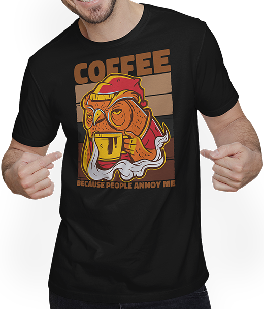 Produktbild von T-Shirt mit Mann Coffee because people annoy me morning mürrische eule sprüche