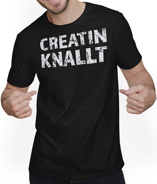 Produktbild von T-Shirt mit Mann Creatin knallt Kraftsport Bodybuilding Spruch Squads Legday