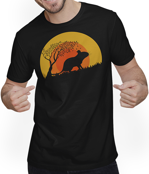 Produktbild von T-Shirt mit Mann DEGUS Sonnenuntergang | Vintage Sonne | Geschenk Deguhalter
