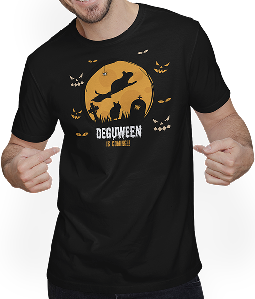 Produktbild von T-Shirt mit Mann DEGUWEEN | Lustiger Halloween-Spruch für Degu-Besitzer | Degus