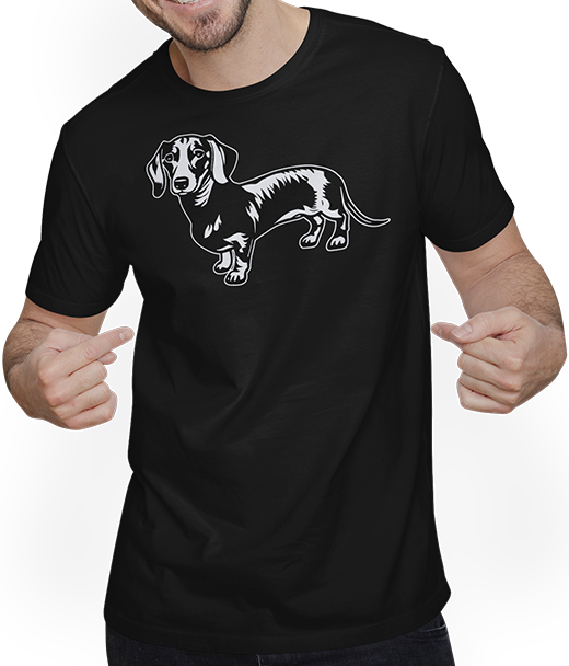 Produktbild von T-Shirt mit Mann Dackel Rasse Silhouette Wursthund