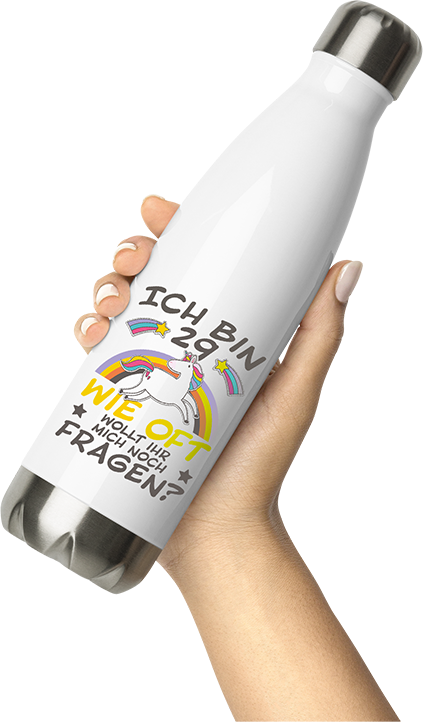 Produktbild von Thermosflasche von Hand gehalten Damen ich bin 29 Einhorn Lustiges 30. Geburtstag Frauen