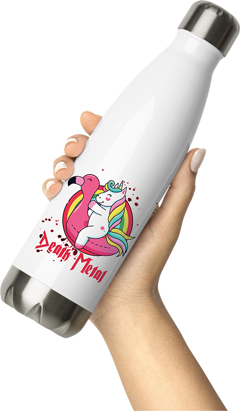 Produktbild von Thermosflasche von Hand gehalten Death Metal Einhorn Flamingo | Brutal Death Technical Death