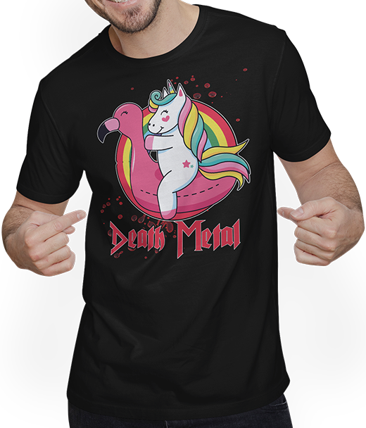 Produktbild von T-Shirt mit Mann Death Metal Einhorn Flamingo | Brutal Death Technical Death