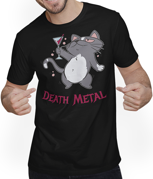 Produktbild von T-Shirt mit Mann Death Metal Spruch Betrunkene Katze Metalhead Heavy Metal