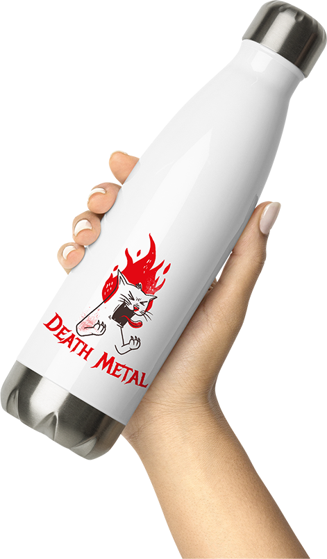 Produktbild von Thermosflasche von Hand gehalten Death Metal Spruch Horror Katze Metalhead Heavy Metal