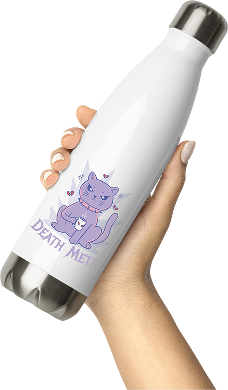 Produktbild von Thermosflasche von Hand gehalten Death Metal Spruch Kaffee Katze Metalhead Heavy Metal