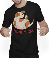 Produktbild von T-Shirt mit Mann Death Metal Spruch Mittelfinger Hund Metalhead Heavy Metal
