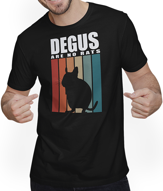 Produktbild von T-Shirt mit Mann Degu | Vintage Streifen | Degus sind keine Ratten | Spruch