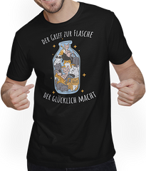 Produktbild von T-Shirt mit Mann Der Griff zur Flasche Lustige Katzen Sprüche Katzenspruch
