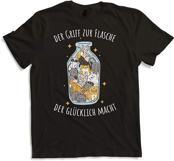 Produktbild von T-Shirt Der Griff zur Flasche Lustige Katzen Sprüche Katzenspruch