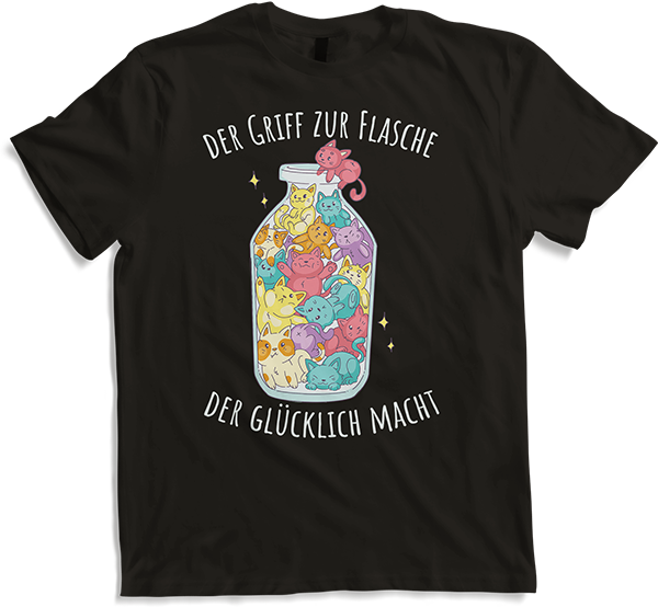 Produktbild von T-Shirt Der Griff zur Flasche Lustige Katzen Sprüche Katzenspruch