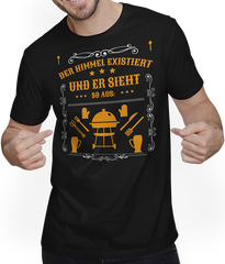 Produktbild von T-Shirt mit Mann Der Himmel existiert BBQ Grillmeister Grillen Männer Spruch