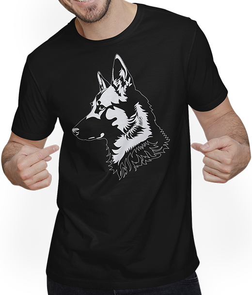 Produktbild von T-Shirt mit Mann Deutscher Schäferhund Rasse Silhouette Sherpherds