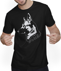 Produktbild von T-Shirt mit Mann Deutscher Schäferhund Rasse Silhouette Sherpherds