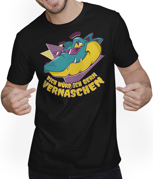 Produktbild von T-Shirt mit Mann Dich würd ich gern vernaschen Alligator Freche Anmachsprüche