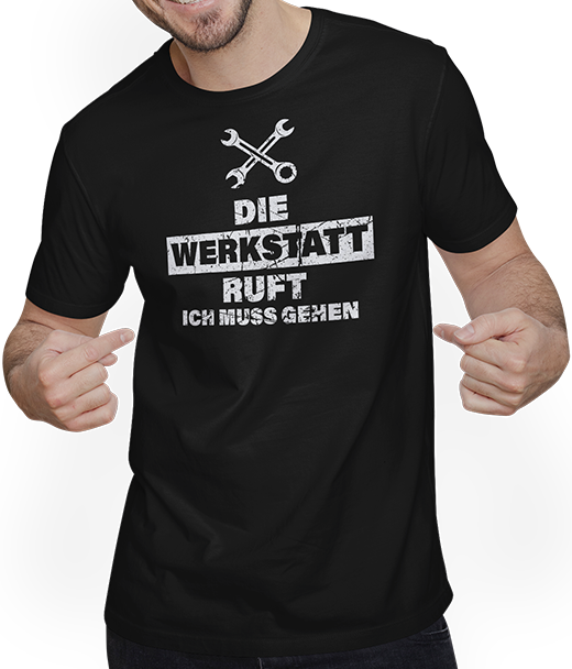 Produktbild von T-Shirt mit Mann Die Werkstatt ruft Lustiger Schrauber Bastler Tüftler Spruch