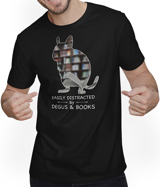Produktbild von T-Shirt mit Mann Easily Distracted by Degus & Books Lustiger Spruch mit Degu