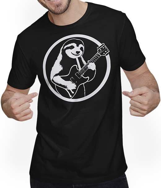 Produktbild von T-Shirt mit Mann Faultier mit E-Gitarre Musiker Lustiger Gitarrist