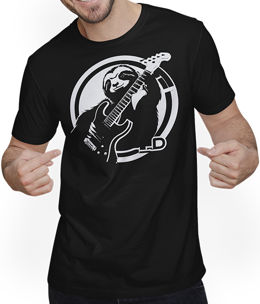 Produktbild von T-Shirt mit Mann Faultier mit E-Gitarre Musiker Lustiger Gitarrist
