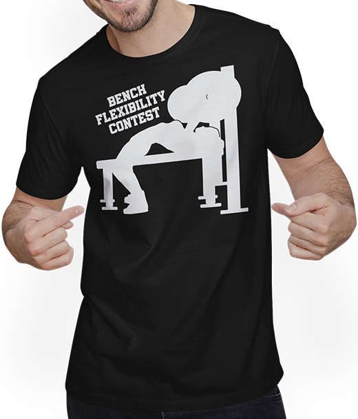 Produktbild von T-Shirt mit Mann Flexibilität Wettbewerb Bank Press Brücke Kniebeugen Powerlifting