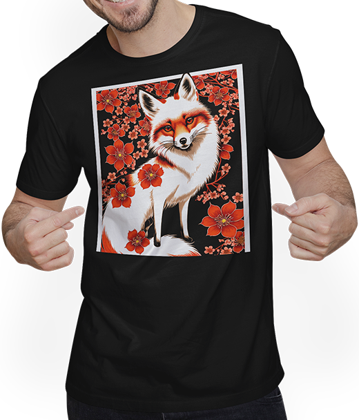 Produktbild von T-Shirt mit Mann Foxes Japanische Kirschblüte Blume Kitsune Fuchs